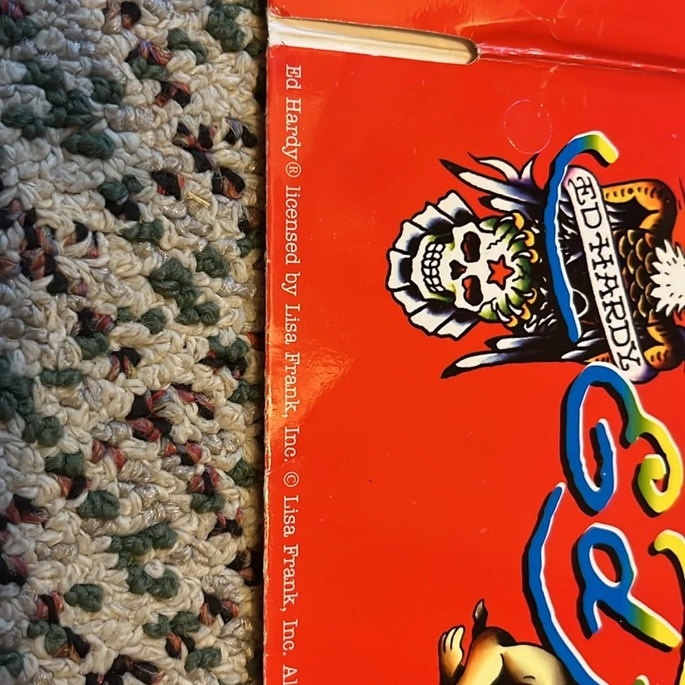 Ed Hardy vintage file folder licensed by Lisa Frank. Red with bulldog, made USA